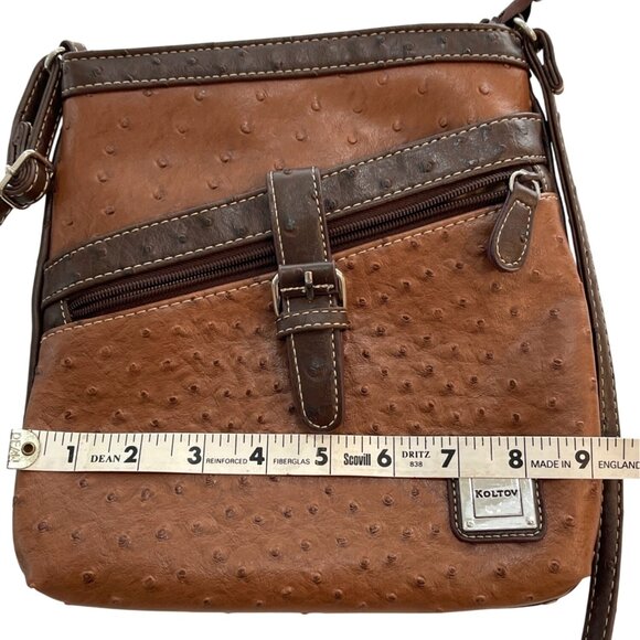 Brown Purse Crossbody Shoulder Bag Small Handbag Faux Ostrich Organizer Pockets - Picture 8 of 9